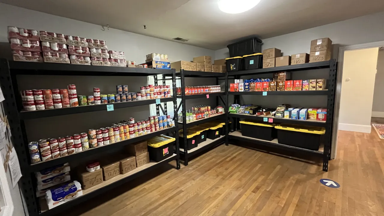 Shelves in the food pantry